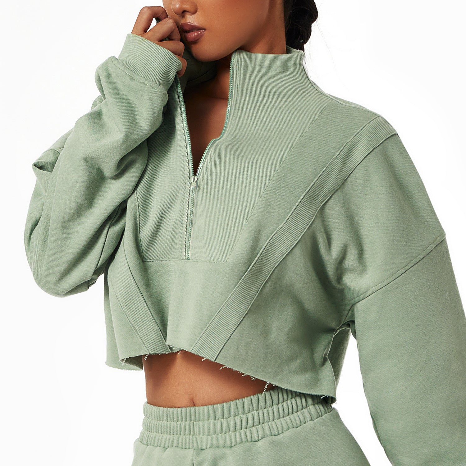 Loose Fashion Long Sleeve Sports Sweater Stand Collar Zipper Top Gym Training Leisure Outdoor Sweater