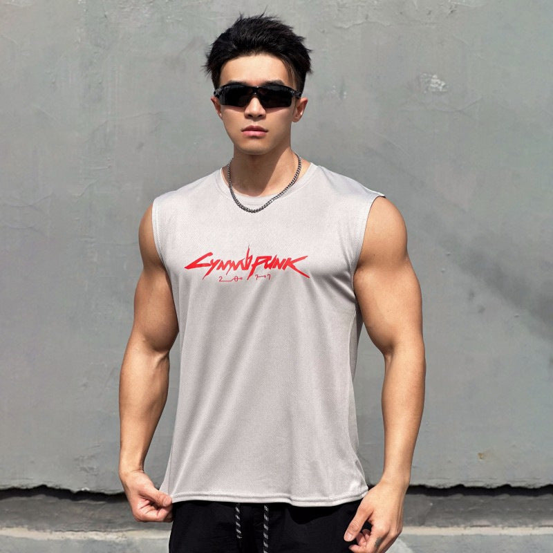 Cotton Dry-Fit Gym Fitness Sleeveless T-Shirt with Print DesignMen's Tank Top for Gaming Accessories