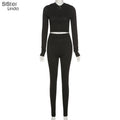 Sisterlinda Fashion Rib Knitted 2 Piece Sets Women Elasticity High Zipper Hoddies Sweatshirts Shinny Gym Leggings Joggers Outfit
