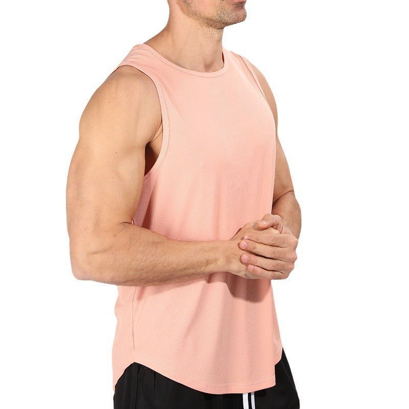 Retro Ribbed Sleeveless Vest Men's Running Training Fitness Top Casual Quick-Dry Breathable Gym Shirt