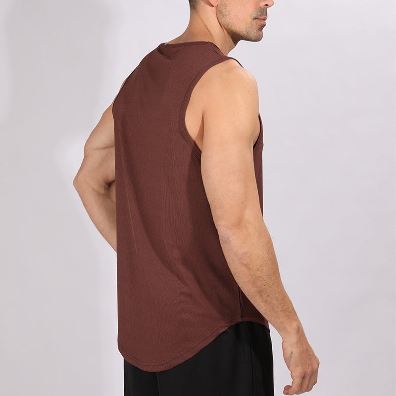 Retro Ribbed Sleeveless Vest Men's Running Training Fitness Top Casual Quick-Dry Breathable Gym Shirt