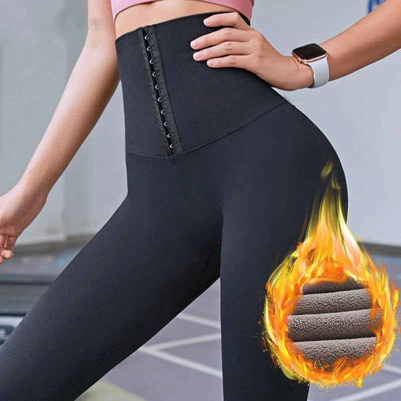 Solid High Wait Warm Leggings Women Breasted Sports Gym Girl Leggins Mujer Jogging Workout Casual Push Up Legging Fitness